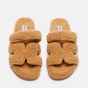 Steve Madden Mayven Shearling Sherpa Faux Fur Slip On Slide Sandals size 10